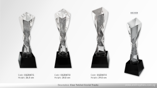 CGZ007 Clear Twisted Crystal Trophy available in three sizes with black crystal base