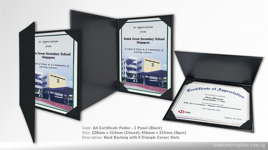 A4 Certificate Folder - 1 Panel